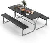 Tangkula 6 Ft Picnic Table, Outdoor Picnic Table with 2 Built-in Benches, Umbrella Hole, Metal Frame & HDPE Tabletop, 8-Person Large Picnic Table and Bench Set for Garden, Backyard, Patio (Black)