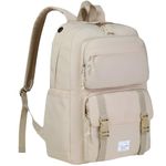 VASCHY School Backpack for Girls, Large Fashion School Bag for Men&Women Casual Rucksack BookBag for College/Work/Travel,Beige
