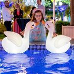 TIALLY Swan Solar Floating Pool Lights - 8 Hour AmbiGlow Radiance White Inflatable Pool Light Up Floating Decorations - IP68 Weatherproof, Heavy Duty Lighted Solar Pool Lights That Float (2 Pack)