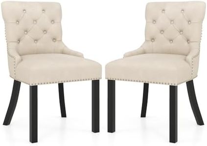 Gianex Upholstered Dining Chairs Set of 2, Wood Wingback Accent Chairs w/Rubber Wood Legs & Nailhead Button Tufted Back, Mid-Century Velvet Side Chairs for Restaurant, Kitchen, Living Room, Beige