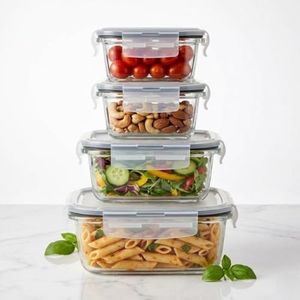 Femora Borosilicate Glass Food Storage Containers Set of 4 | 180ml, 300ml, 500ml, 800ml | Microwave, Oven & Freezer Safe | Airtight Leak-Proof Lids | BPA Free | 1 Year Warranty | Transparent