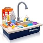 Acelane Kitchen Sink Toy Play Set with Running Water Taps Cutting Toys Kitchen Accessories Ideal Pretend Play Kitchen Toy Gift for Kids Toddlers Boys Girls