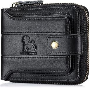 BAIGIO Genuine Leather Wallets for Men Multi Card Purse with Zipper Wallet Men RFID Blocking Coin Pocket (Type 2-Black)