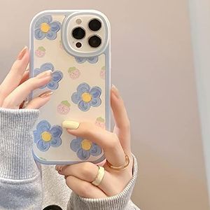 LIUJINCAN Compatible with iPhone 7 Plus/8 Plus Case - Lovely Pink Berry and Blue Painting Floral - Full Camera Lens Protection - Kawaii Slim Soft TPU Silicone Bumper Case for Women and Girl