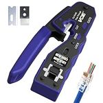 VCE GJ670BL RJ45 Crimp Tool, Pass Through Ethernet Crimping Tool for Cat5 Cat6 Cat7 End Pass-Thru Connector, Support Stripping & Cutting