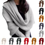 Scarf with Sleeves for Women Knitted Cable Wrap Cropped Sweater Cozy Warm V Neck Fall Solid Scarves for Cold Weather(Wine Red,One Size) Deals of The Day Clearance