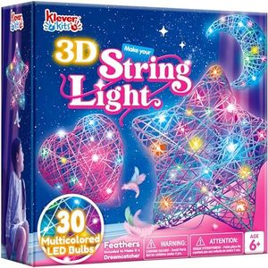 Klever Kits 3D String Art Kit for Kids, Light Up String Light Toy with 30 Multi-Colored LED Bulbs, Arts and Crafts Set, Birthday Gifts for Girls and Boys Ages 6+