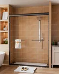 Sliding Shower Doors 56-60" W x 72" H, Bathroom Sliding Door, Double Sliding Glass Shower Door, 1/4" (6mm) Clear Tempered Glass, Easy Install Frameless Shower Doors for Walk in Shower (Matte Black)