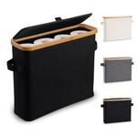 Toilet Paper Storage Basket with Lid, Bamboo Toilet Paper Roll Holder Stand Storage Organizer for Bathroom, Slim Toilet Paper Storage Bin Container Box, Canvas Toilet Tissue Storage for Closet, Black