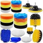 Yumzeco 25 Pcs Car Polish Kit Car Cleaning Kit with Polishing Pads,Drill Brushes for Cleaning,Car Wash Mitt Microfiber Car Cleaning Cloths, Car Sponge Wool Pads Wax Polish for Car Polisher And Buffers