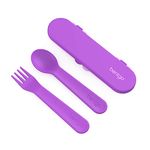 Bentgo Kids Utensil Set - Reusable Plastic Fork, Spoon & Storage Case - BPA-Free Materials, Easy-Grip Handles, Dishwasher Safe - Ideal for School Lunch, Travel, & Outdoors (Purple)