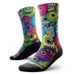 Outway Monstrosity Crew Socks, Moisture-Wicking Athletic Calf Socks with Arch Support for Men and Women, Colorful Design, Size M/L