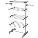 HOMCOM 4-Tier Clothes Airer, Foldable Clothes Drying Rack, Stainless Steel Indoor and Outdoor Clothes Dryer with Wheels and Wings, Easy Assembly, 142 x 55 x 172cm, Grey