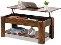 Blisswood Coffee Table With Storage, Lift Up Coffee Tables for Living Room, Wooden Coffee Table With 1 Shelf Large Hidden Storage Modern Rectangular Sofa End Lift-Top Tea Table Furniture, Rustic Brown