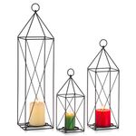 Sziqiqi Modern Decorative Candle Lanterns - 11/15/21in Tall Pillar Candle Holders for Hanging Floor Tabletop Decor Set of 3 Large Metal Lantern for Dining Coffee Table Fireplace Mantel Black