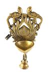 Two Moustaches Brass Ethnic Twin Peacock Design Wall Hanging Diya with Bell (Yellow_4 Inch X 3 Inch X 7.5 Inch)