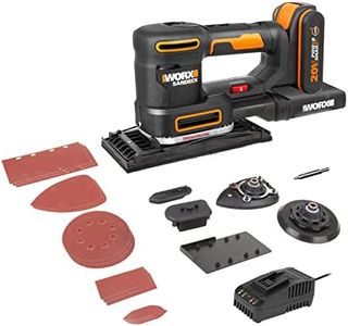 WORX WX820 Cordless Multi Sander, Power Share, 5in1 Orbital, Finishing, Detail, Contour and Finger Sander, Variable Speed, 5X Sanding Pads, 15x Sanding Paper, 1x 2Ah Battery Included, 18V (20V Max)