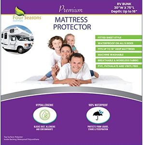 RV Bunk Waterproof Mattress Protector (30" Wx75 L) - Fitted Sheet Style - Cot Size Hypoallergenic Premium Quality Cover Protects Against Dust, Allergies