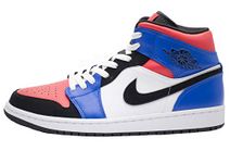 Nike Men's Air Jordan 1 Mid Basketball Shoes, Multicoloured White Black Hyper Royal University Red 124, 11 UK