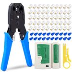 Delgada Ethernet RJ45 Network Crimping 5in1 Tool Kit,Crimper for 6P/8P/4P-RJ12/45/11 Crimp,50pcs CAT5 CAT5e Connectors,20pcs Covers,with Network Cable Tester and Stripper,Maintenance LAN Repair Tools