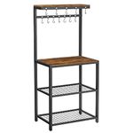 VASAGLE Kitchen Baker's Rack, Microwave Oven Stand with Storage Shelves, and 12 Hooks, Industrial, 15.7 x 23.6 x 59.6 Inches, Rustic Brown and Black UKKS021B01