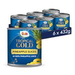 Dole Tropical Gold Premium Tinned Pineapple Slices in Juice 6 x 432g, Healthy Snack Made with Fresh Fruit, No Added Sugar Pineapple Cans, Perfect for Breakfast & Dessert or Adding to Recipes