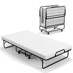 COSTWAY Folding Bed with 10cm Memory Foam Mattress, Portable Foldable Rollaway Guest Bed on Wheels, Metal Frame Compact Single Fold up Bed Office Camp Sleeper for Adults and Kids, 190 x 97cm