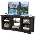 COSTWAY TV Stand for TVs up to 65 Inch, Wooden TV Cabinet Media Entertainment Center with Adjustable Shelves, 147cm Living Room Bedroom TV Unit Console Table for 18" Electric Fireplace (Black)