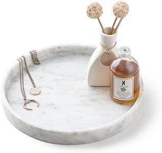 PHINILUX 𝐋𝐮𝐱𝐮𝐫𝐲 𝐈𝐭𝐚𝐥𝐢𝐚𝐧 100% Marble Round Vanity Tray 10‘’, Minimalist Modern Decor & Serving Trays for Bathroom, Kitchen, Nightstand, Jewelry Ring Dish Holder, Table Accents Decor, White