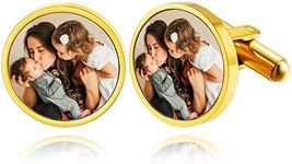 Custom4U Photo Cufflinks for Men Wedding Personalized Cuff Links with Picutre Gold Cufflinks Custom Memorial Jewelry Gifts for Groom Dad Husband