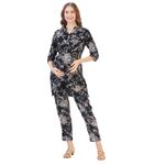 AV2 Women Cotton Maternity|Nursing|Feeding Printed Tunic & Bottom Coord Set Black Small 2426