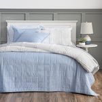 MARTHA STEWART Brynn Soft Blue Queen Quilt Set - 3 Piece, 100% Cotton, Cool, Crisp Percale Weave, Lightweight Quilt, Soft Bedding Set, 1 Summer Quilt, 2 Pillow Shams
