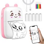 Funducts Mini Pocket Printer, Portable Thermal Printer for Pictures/Retro-Style Photos/Receipts/Notes/Lists/Label/Memo/QR Codes, Wireless Bluetooth Printer with Android or iOS APP (Pink)