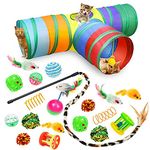 20 PCS Cat Toys Kitten Toys Set, Interactive Pet Toys Assortments 3 Ways Tunnel Catnip Toy Kitten Feather Wand Cats Teaser Toy Springs Mice Variety of Balls and Bells for Indoor & Outdoor Playing