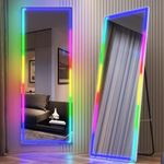 LVSOMT RGB LED Mirror, Full-Length Mirror with Lights, 63 X 22 Floor Mirror, Full Body Lighted Mirror, Free Standing x Wall Mounted, Large Full Size Stand up Mirror for Bedroom Living Room