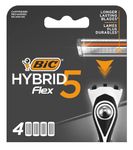 BIC Hybrid 5 Flex Men's Shaver Refills with 5 Moveable Nano-Tech Titanium Coated Razor Blades - Box of 4 Cartridges