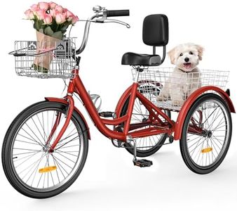 YITAHOME 24 & 26 Inch Adult Tricycle, 1 & 7 Speed 3 Wheel Bikes, Large Seat with Backrest Trike for Adults with Front & Rear Baskets, Cruiser Bike for Seniors Women Men Commute Picnic Outdoor
