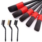 8psc Detailing Brush Set – 5pcs Different Size Soft PP Hair Brush, 3pcs Wire Brush for Cleaning Engine, Wheel, Interior, Air Vent, Car, Home, Motorcycle (8 psc Detailing Brush Kit)