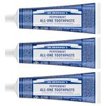 Dr. Bronner’s - All-One Toothpaste (Peppermint, 140g, 3-Pack) - 70% Organic Ingredients, Natural and Effective, Fluoride-Free, SLS-Free, Helps Freshen Breath, Reduce Plaque, Whiten Teeth, Vegan
