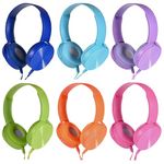 Wensdo Kids Headphones for School Classroom Bulk 6 Pack Multi Colored Students Wired Headsets, Comfy Swivel Earphones, Library Airplane Online Learning & Travel, Noise Stereo Sound