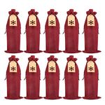 VEYLIN Burlap Wine Gift Bags, 12 Wine Bottle Bags Drawstring with Tags for Christmas Winter Party Supplies