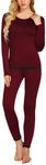 Ekouaer Women's Thermal Underwear Scoop Neck Long Johns Two Piece Long Sleeve Base Layer Sets (Wine Red S)