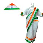 Crepe Fab Ric Tricolour Saree Republic Day Girls Fancy Dress (4-5 Years), White