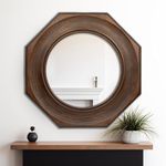 Creative Co-Op Hexagonal Carved Wood Framed Wall Mirror, Walnut