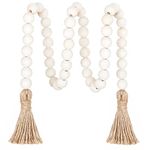 Meplait 39in Wood Bead Garland Farmhouse with Tassels,Versatile Prayer Beads Boho Chic Wall Hanging Home Decor (Natural)