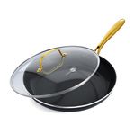 GreenPan Swift Cookware 12" Frying Pan Skillet with Glass Lid, Healthy Ceramic Nonstick Coating, Heavy-Gauge Aluminum, Gold-Tone Stainless Steel Handle, PFAS-Free, Dishwasher & Oven Safe, Black