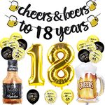 18th Birthday Decorations for Boys, 18th Happy Birthday Decoration Kit with Cheer Banner, Number 18 Foil Balloons, Sign 18th Black Gold Balloons Confetti Balloons for Party Supplies Girls Men