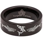 Friends of Irony Black Tungsten Carbide Tribal Shark Ring Animal Inspired Wedding Band Anniversary Ring for Men and Women 8mm Size 8.5