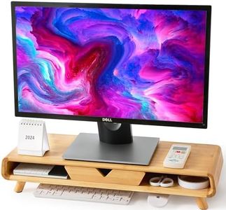 Homerays Bamboo Monitor Stand Riser, No Assembly Required Exquisite Monitor Stand with Drawer, Ergonomic Height Wood Monitor Stand