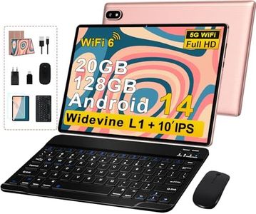 Tablettes 10 Pouces Tablette Android 14 avec 20Go RAM+128Go ROM(TF/1To), Octa-Core, 5G WiFi 6, Widevine L1, GMS, 5MP+8MP, 1280 * 800, Bluetooth 5.0, Tablette Tactile avec Clavier+Souris et Cas- Rose